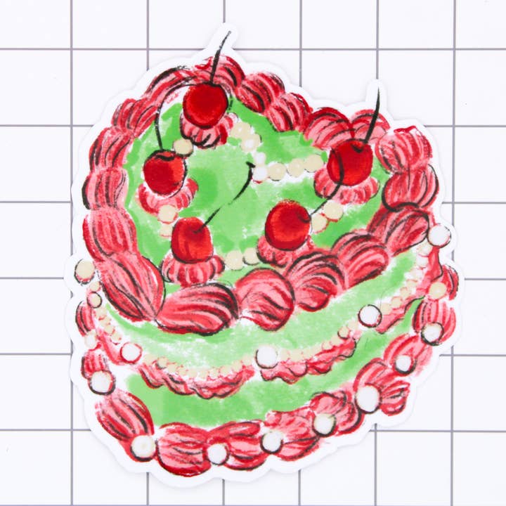 Vintage Heart Cake Vinyl Sticker for engroshandel hos Amy Hartelust Art and Illustration