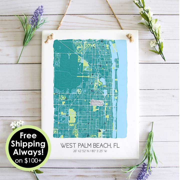 West Palm Beach Florida Map Wall Tile - Ceramic Tile Art for wholesale by Sparks House Co.