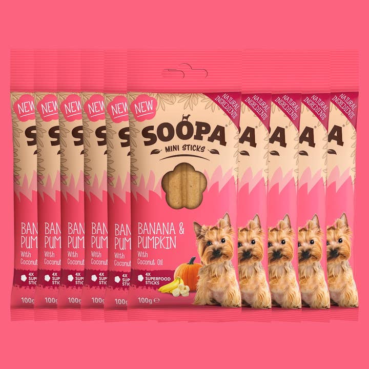 Soopa Europe - Wholesale Pet Treats - Dog - Mini Breed (Banana & Pumpkin) Dog Dental Sticks1