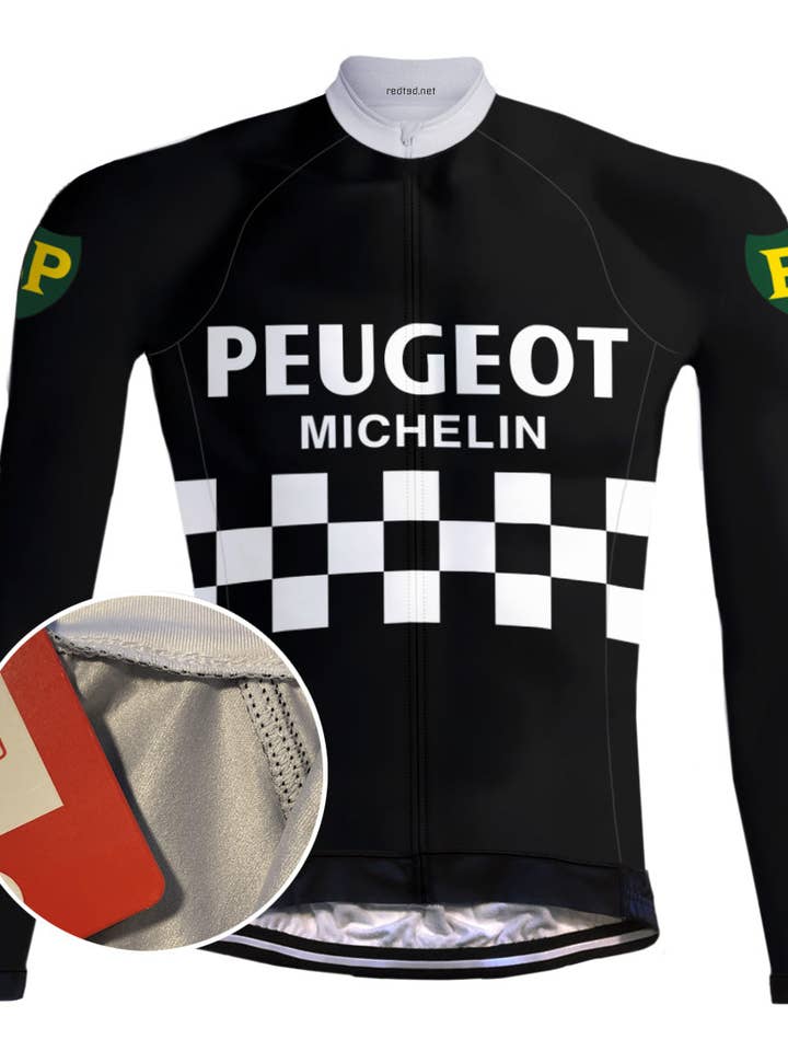 Retro Long Sleeve Cycling Jersey Peugeot-BP-Michelin Black for wholesale by REDTED
