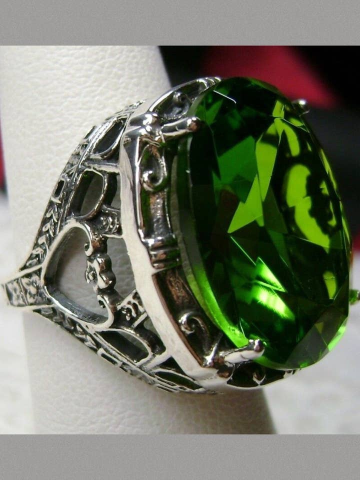 Peridot Ring, 24ct Oval Cut Gem, Victorian Jewelry, D76 for wholesale by Silver Embrace Jewelry