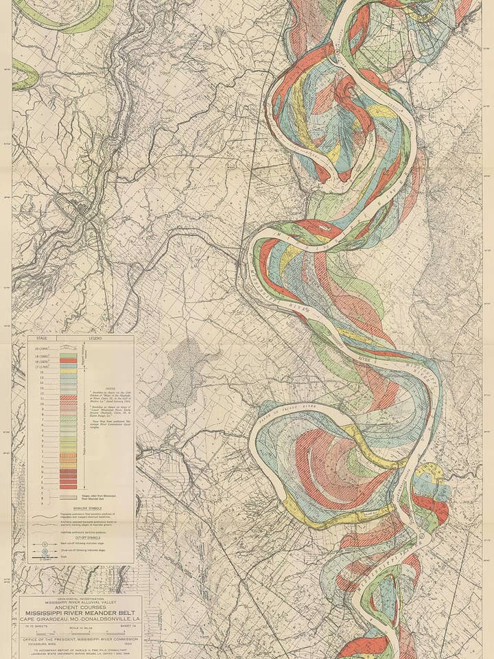Mapas do Rio Mississippi de Harold Fisk 14, 1944 por atacado de Flashback Shop