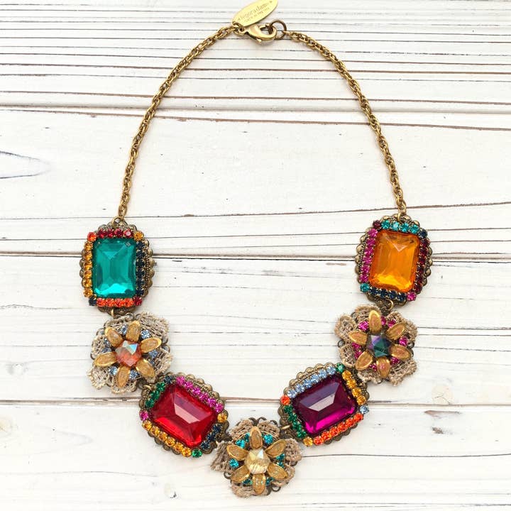 Lenora Dame - Wholesale Bib Necklace - Jewel Tone Rhinestone Bib Necklace
