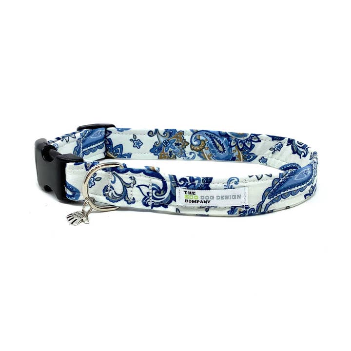 Blue Paisley Print In Blue Adjustable Traditional Dog Collar for wholesale by EcoDogDesigns