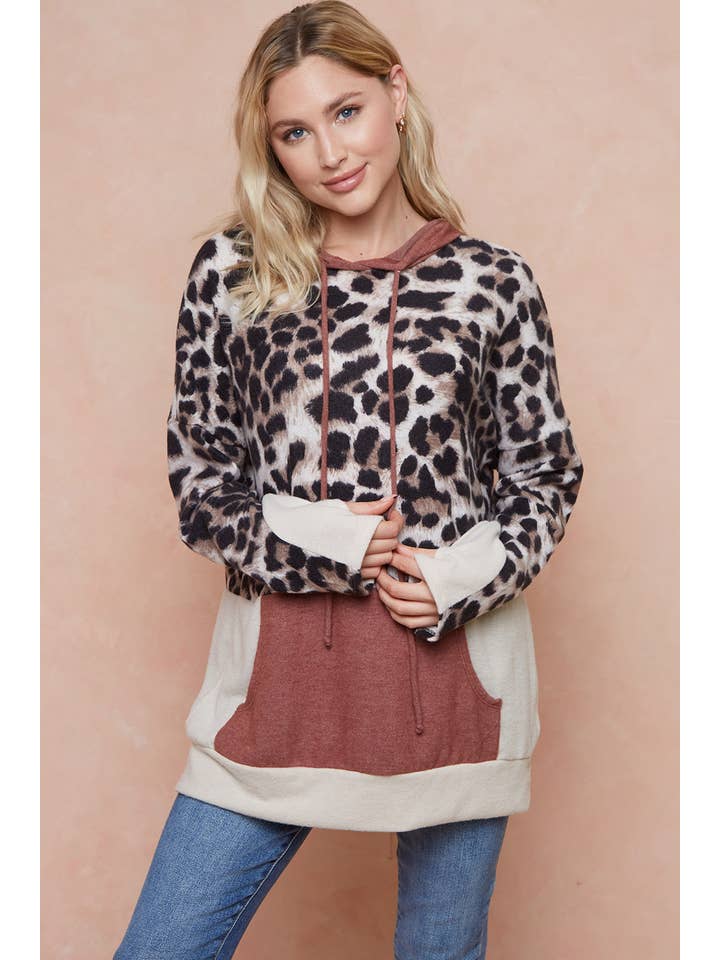 Moonshot Clothing - Wholesale Hoodie - Women's - MST2826-Against All Odds Leopard Colorblock Hoodie13