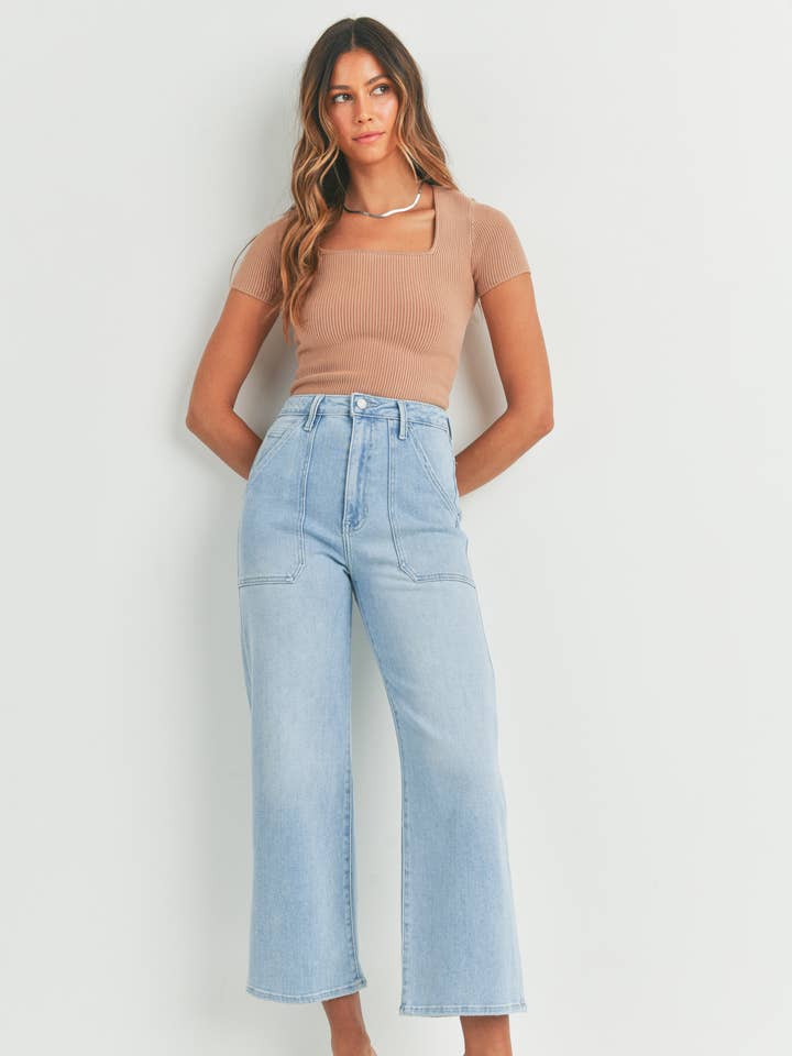 JUST BLACK DENIM - Wholesale Jeans - Women's - BP339J - LT - HR Cargo Pocket Wide Leg