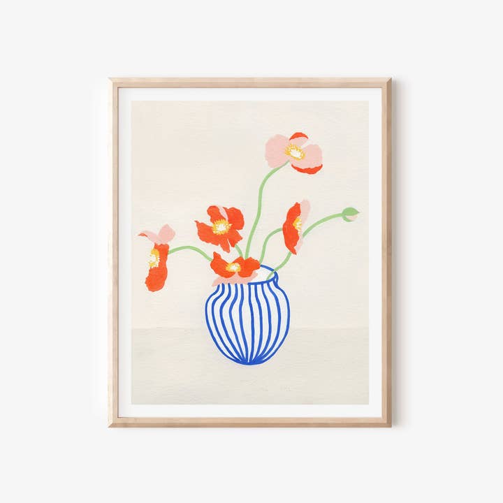 Poppies in Vase Print, Floral Wall Art, Abstract Floral Art for wholesale by Jen Wang Studios
