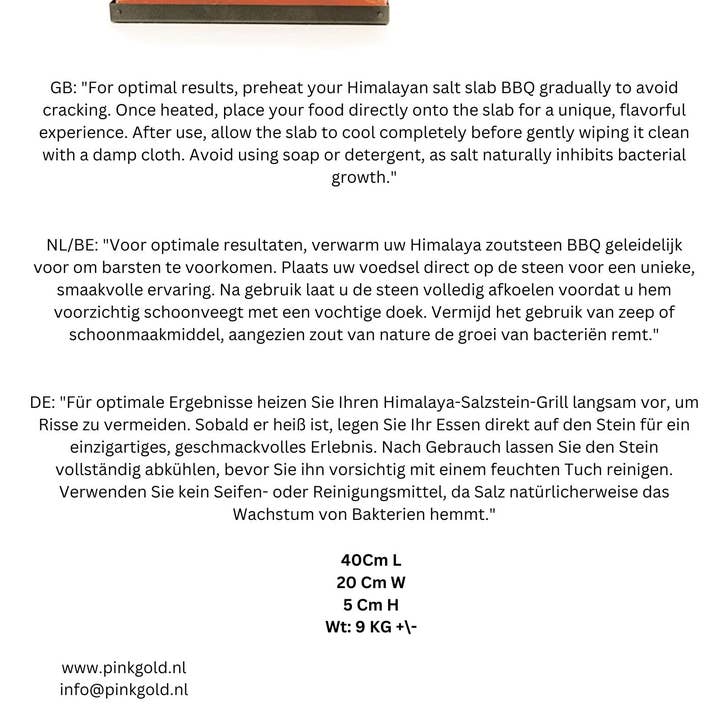 Pink Gold - Wholesale Outdoor Grill Tools - BBQ Himalayan Salt Stone XXL - Yakiniku - 40 x 20 x 5 cm 9KG4