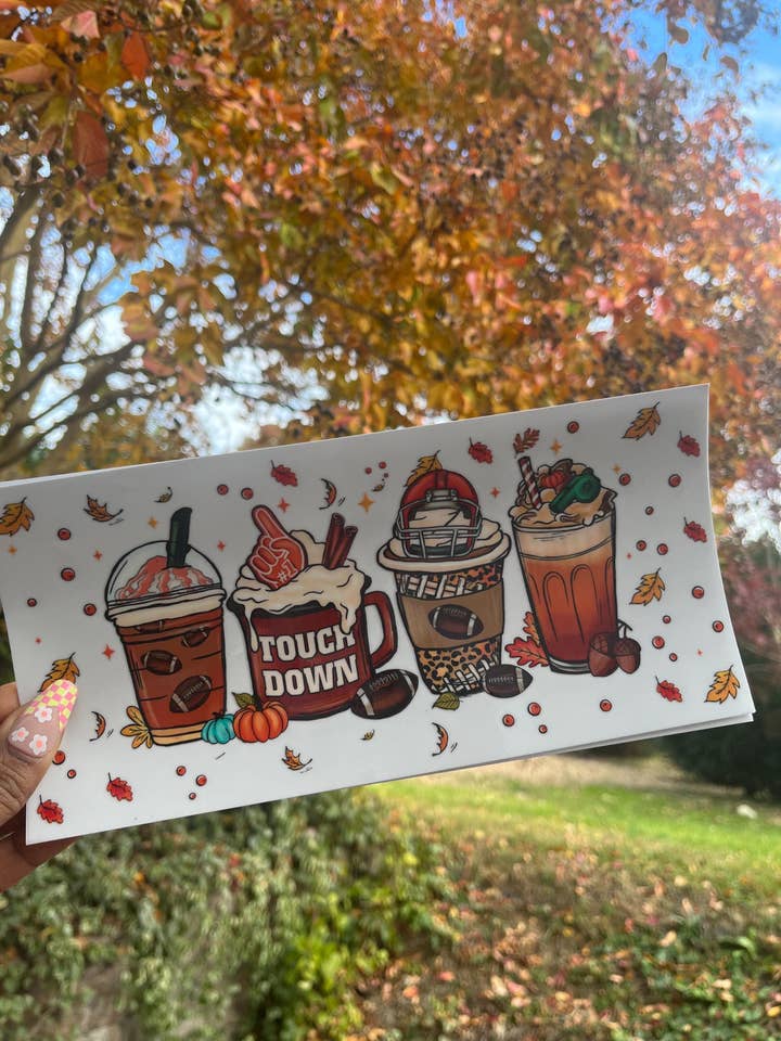 Envoltura de Taza de Café de Fútbol de Otoño UV DTF: Transferencia de Vaso Libbey de 16oz para venta al por mayor de Love To Create