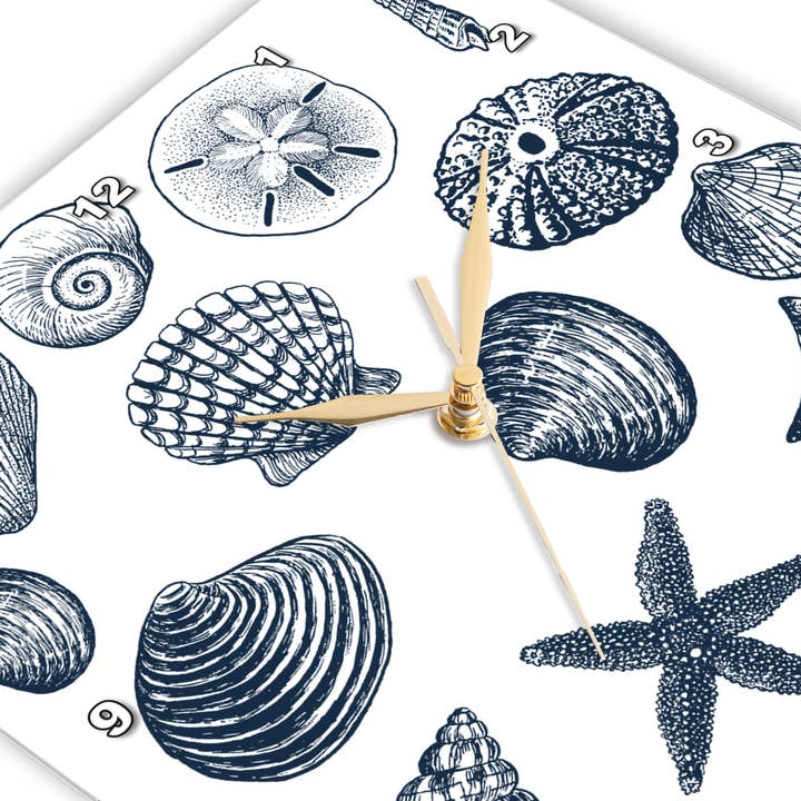3dRose - Wholesale Wall Clock - 3dRose, Blue Sea Shells Nautical beach theme ocean art, Wall Clock2