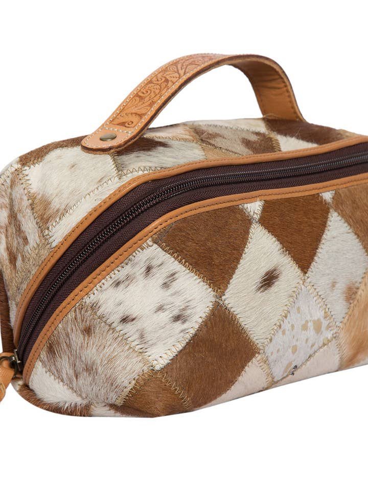 Patchwork Cowhide and Tooling Lthr Cosmetics Bag – AT64 for wholesale by The Design Edge