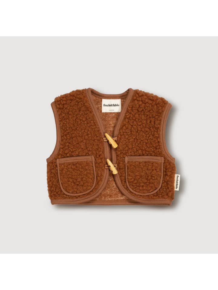 Finch & Fable - Wholesale Outerwear Vest - Kids - Wool Sherpa Vest - Chestnut