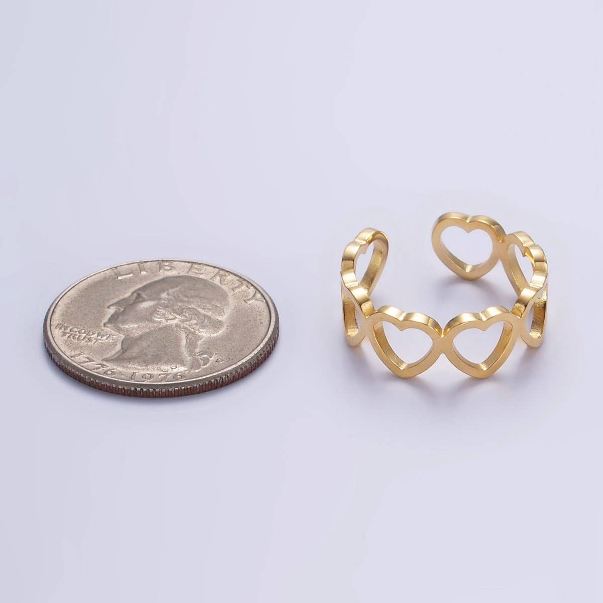 Aim Eternal - Wholesale Band/Stacked Ring - Gold Stainless Steel Open Heart Love Adjustable Ring | O8812