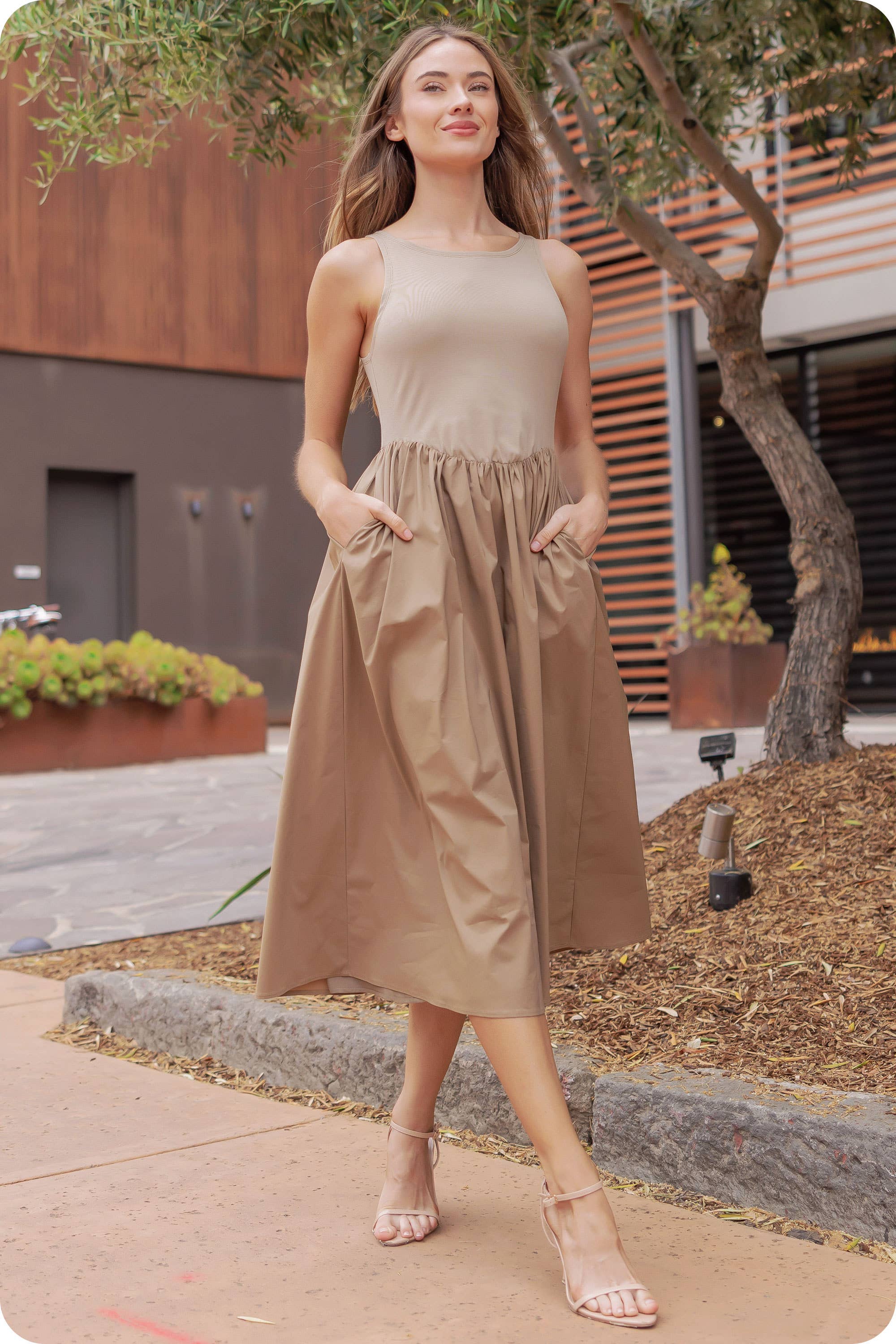 Strut & Bolt - Wholesale Dress - Women's - Knit Contrast Poplin Long Dress13