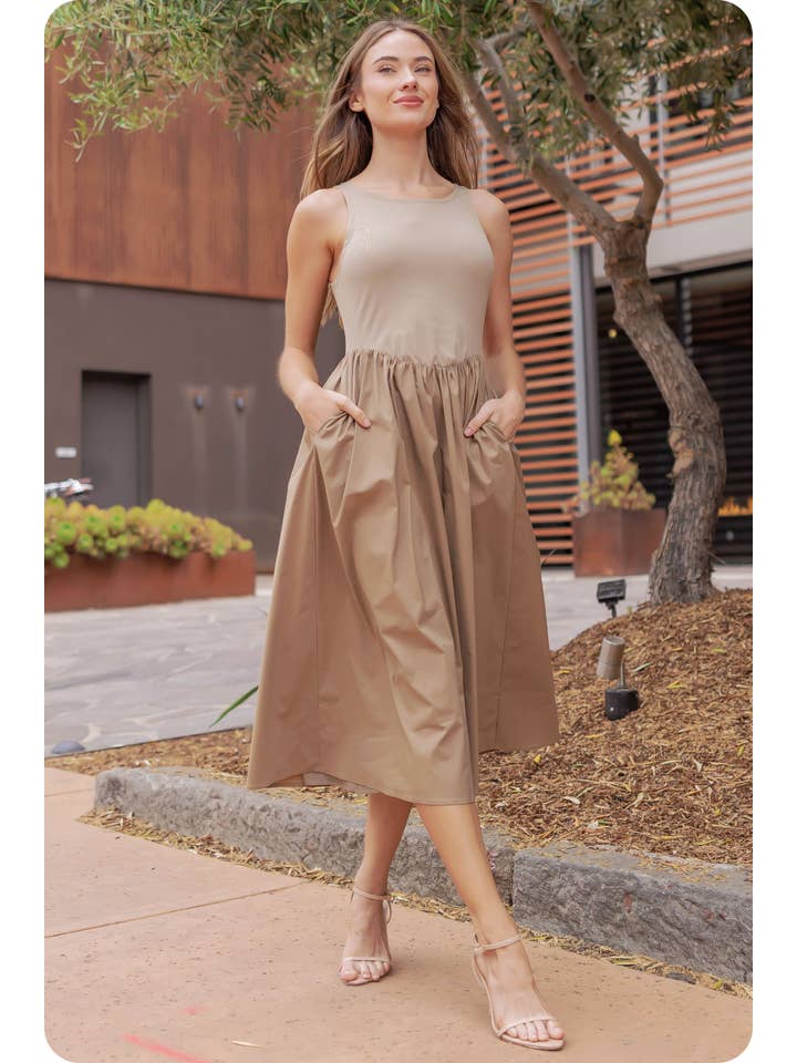 Strut & Bolt - Wholesale Dress - Women's - Knit Contrast Poplin Long Dress13