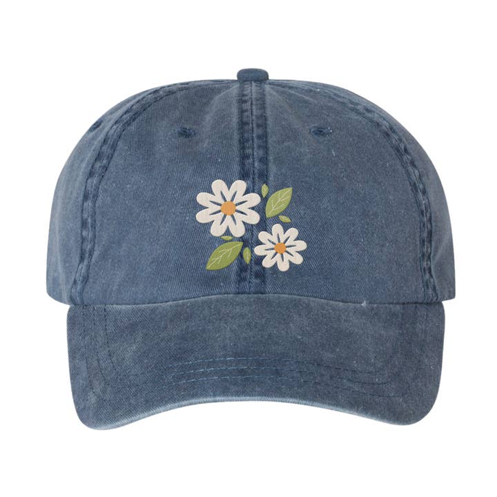 Daisy Embroidered Adjustable Baseball Cap, Floral Ball Cap for wholesale by Scripted Pearl