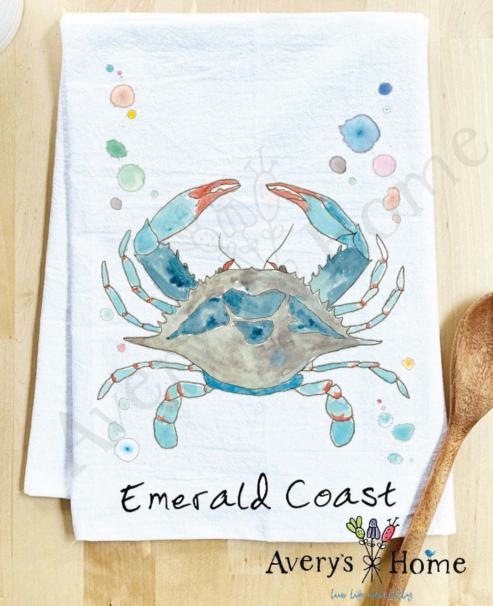 Avery's Home - Wholesale Tea Towel - Blue Crab Ocean Customizable Coastal Tea Towel13