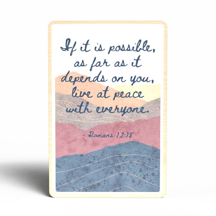 Bæredygtigt træpostkort, Romerne 12:18 for engroshandel hos Lifeforce Glass, Inc.