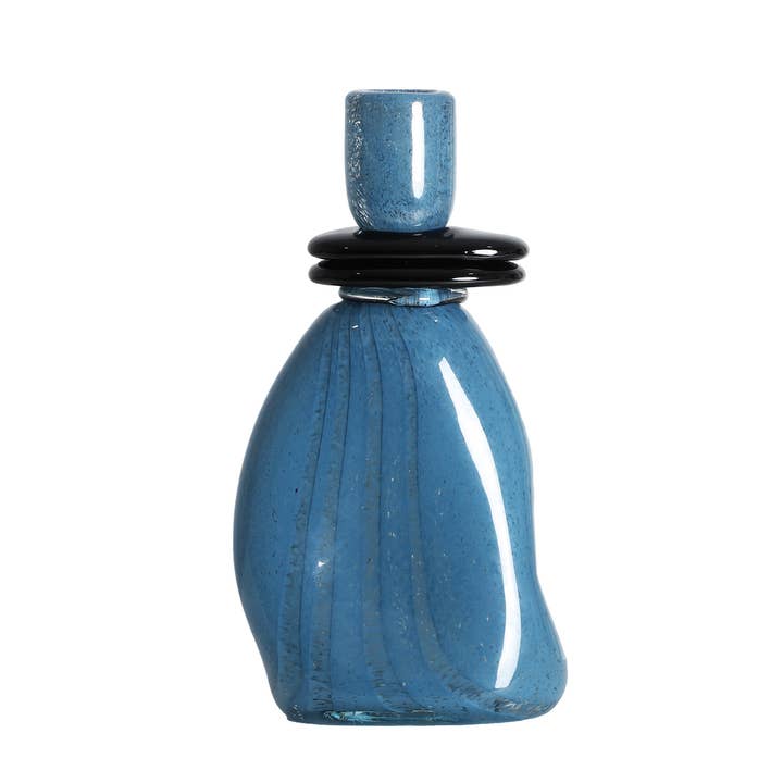 Blue glass vase measuring 14x8x27cm for wholesale by Kodu