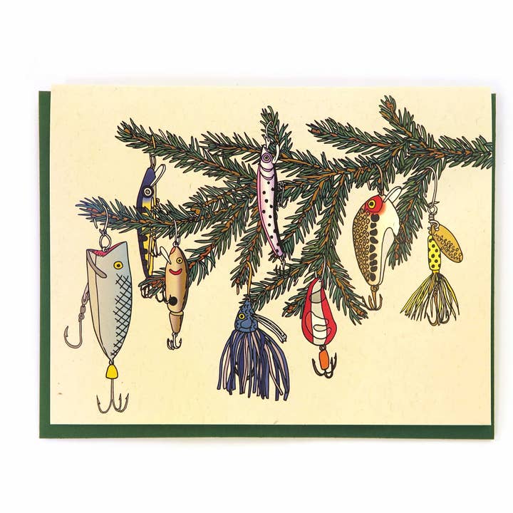 Carte de leurres de pêche de vacances pour la vente par Wild Life Illustration Co.