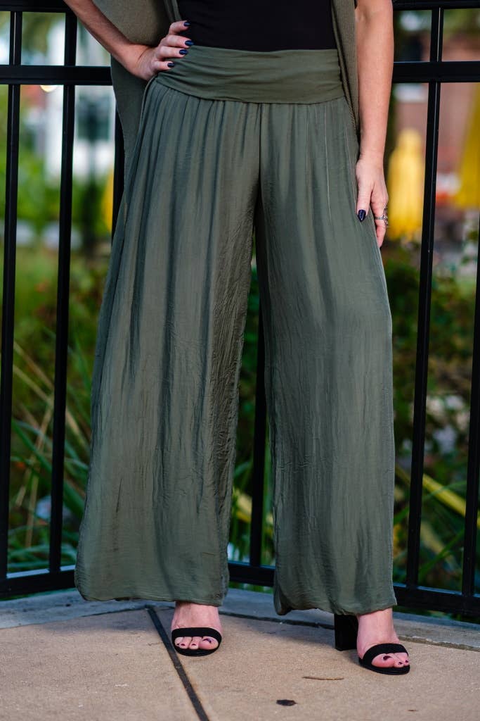 TINA Stephens Italy/Tees By Tina - Venta al por mayor Pantalones - Mujer - Pantalón de seda ancho Mercedes con cintura doblada (PL203)0