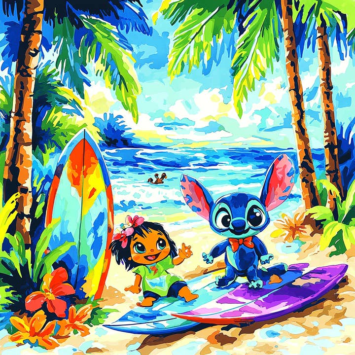 Artistry Rack - Wholesale DIY Craft Kit - Lilo and Stitch Ohana Adventure - Disney Inspired DIY Painting By Numbers Kit
