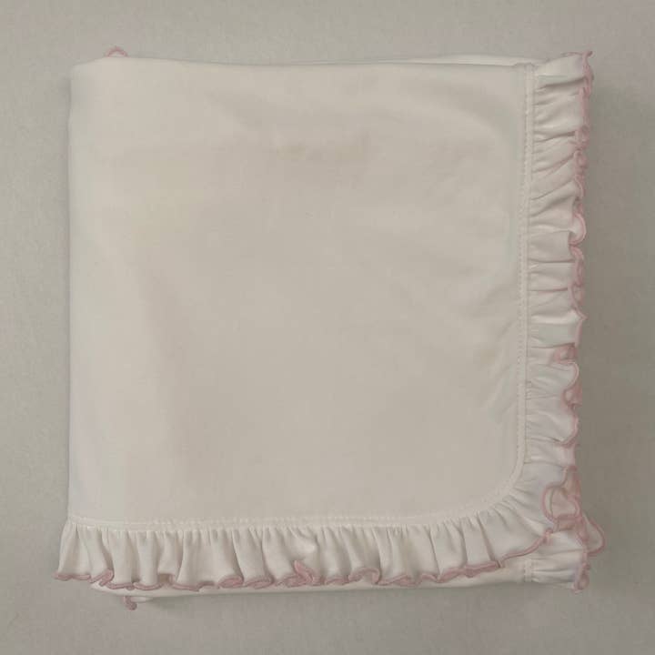 White Ruffle Pima Blanket for wholesale by Cute as Buttons
