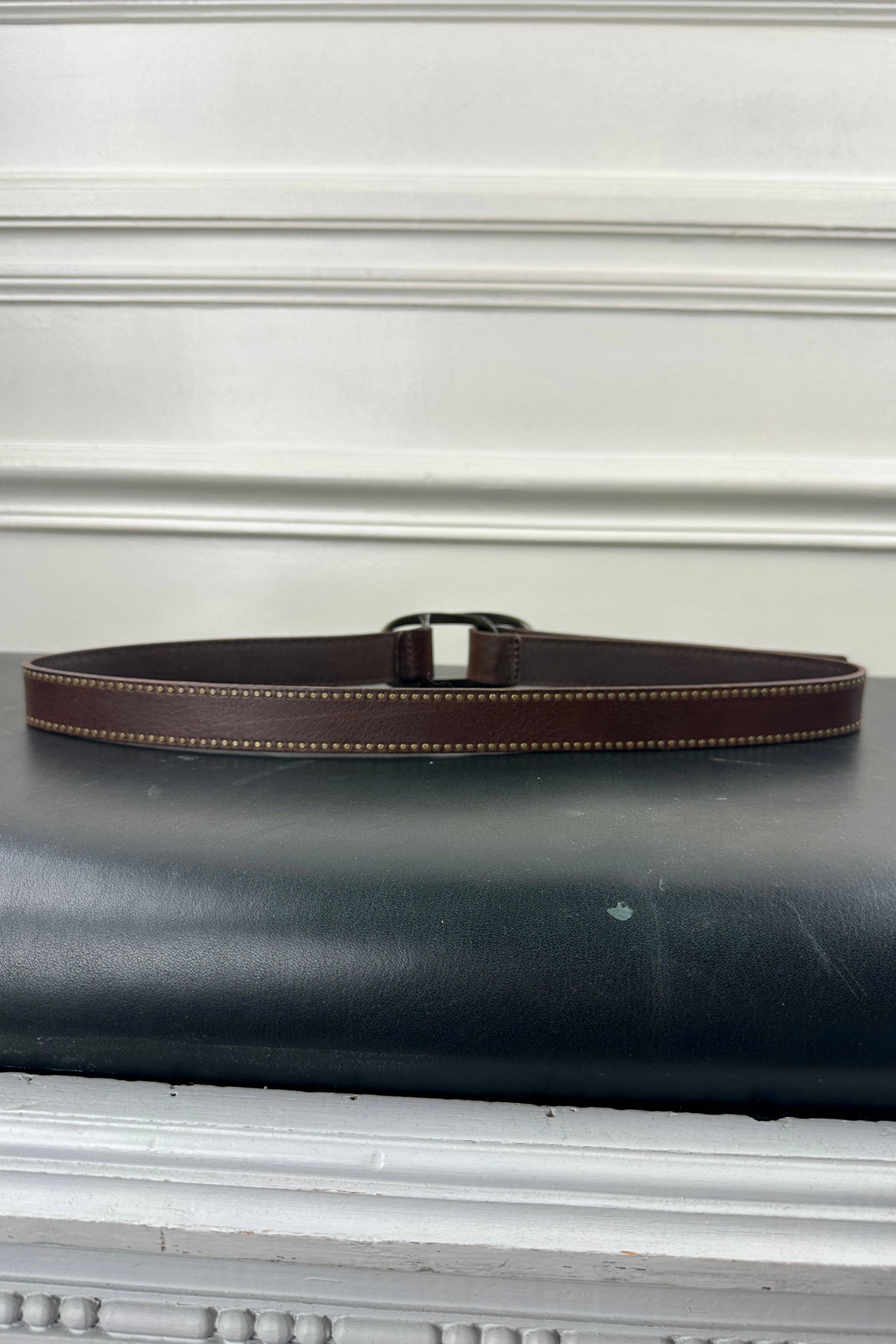 brun Smalt bälte i kohudsläder med bronsfärgad spänne, 25 mm för wholesale på Faire1