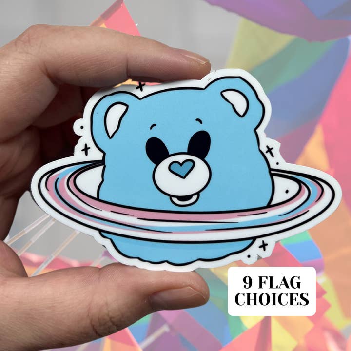 Transgender Care Bear Planet Glossy Vinyl Sticker for wholesale by familiar sadie