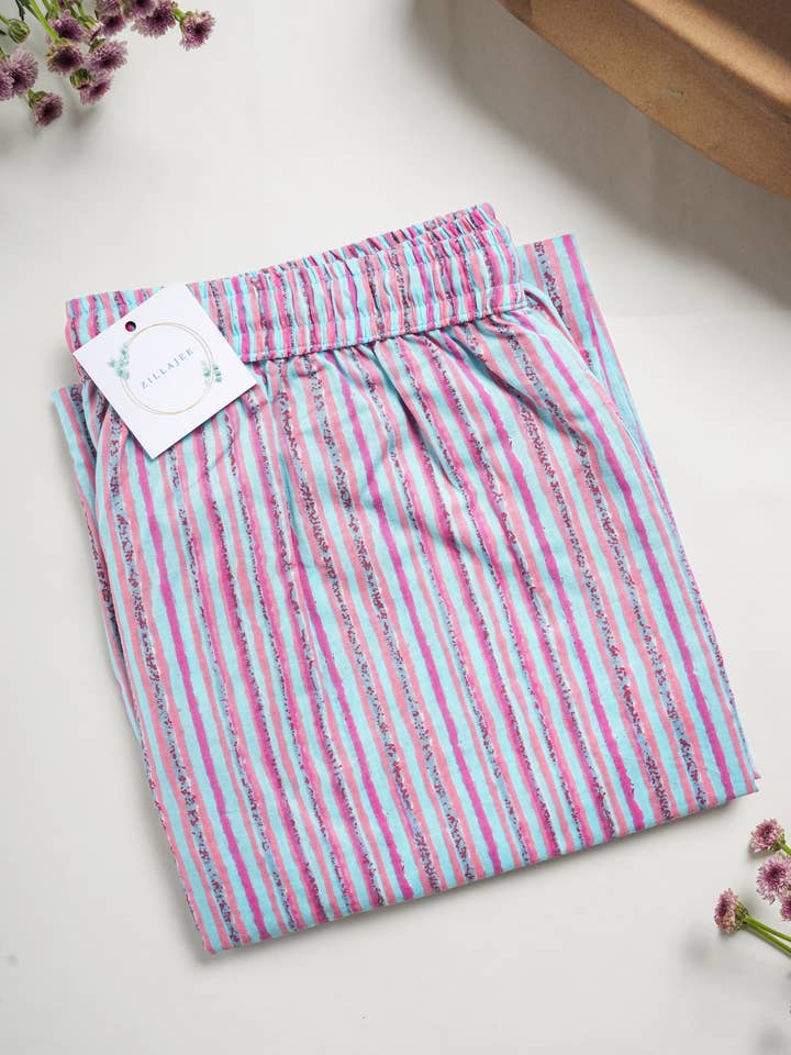 PJ Set Pants, Pajama Trousers, Soft 100 Cotton- Pink Horizon for wholesale by Zillajee