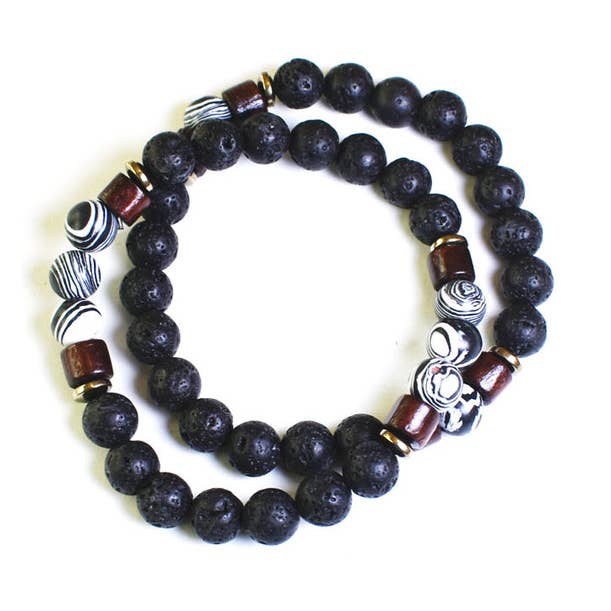 Laurent Scott Collection - Wholesale Jewelry Set - Stretch Stone Bracelets - Black and Zebra0
