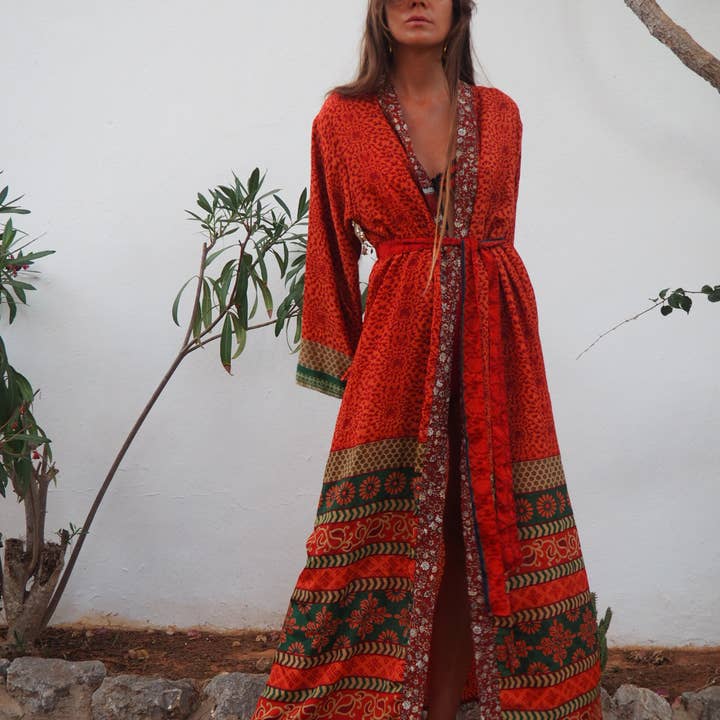 Vagabond Ibiza - Wholesale Kimono - Women's - The Kardash Kimono Long – Up-cycled Vintage Sari Kimono 16
