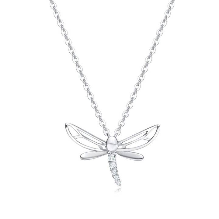 FANCIME CZ Dragonfly 14k Solid White Gold Necklace for wholesale by Fanci Me Jewelry