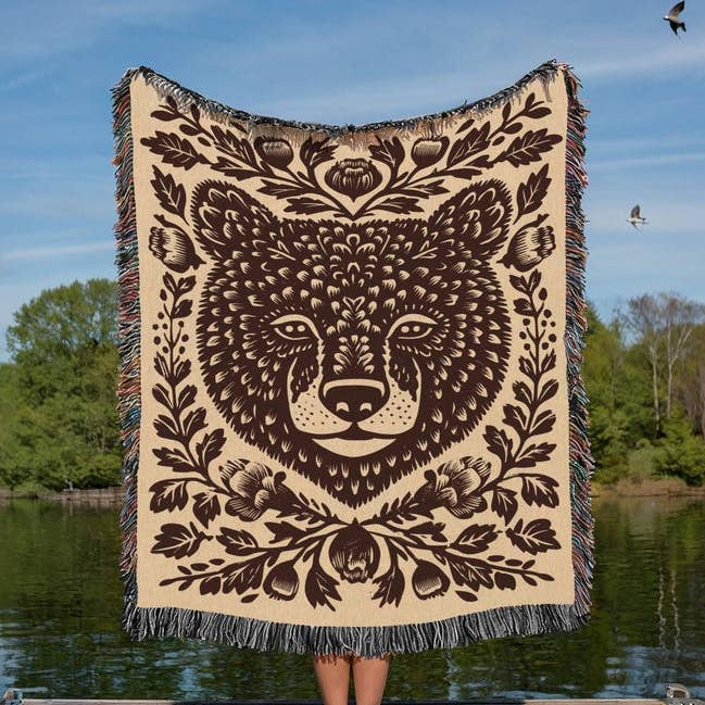 Bear Blossom Woven Blanket | Nature Gifts 100% Cotton for wholesale by Sisterly Gifts Shop