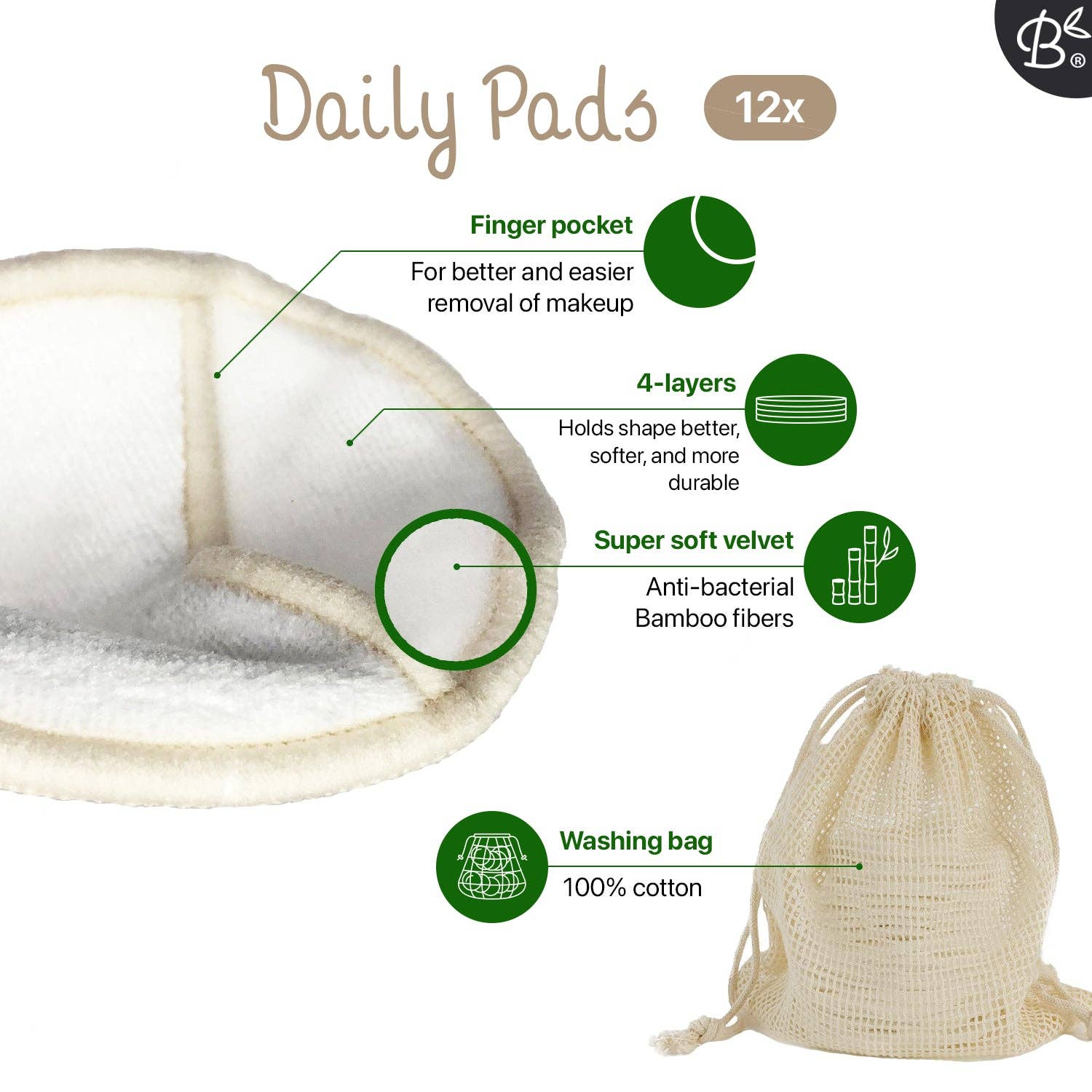 Bamboozy x Cosmeau - Wholesale Cotton Pad - 16x White Reusable Cotton Pads 4-Layers + Bamboo Holder1