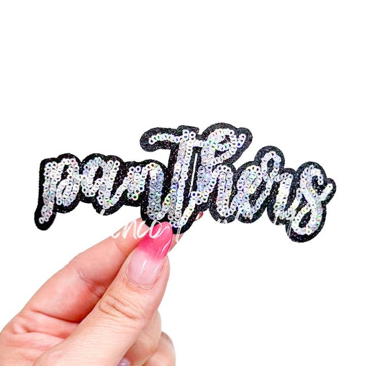 ABLNco - Wholesale Patch - Panthers Lions Cursive Sequins Iron On Patch-Silver