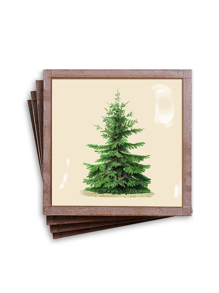 Vintage Christmas Tree Copper & Glass Coaster, Set of 4 for wholesale by Ben's Garden
