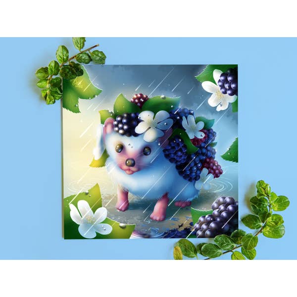 Blackberry Hog Hedgehog Flowerhog Card for wholesale by Digitaldreamcloud