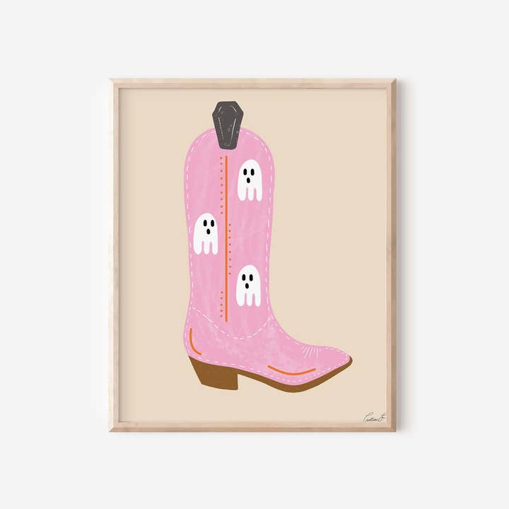 Monstera Monday Shop – Großhandel Kunstdruck – Halloween-Ghost Cowgirl-Stiefel | Halloween-Kunst