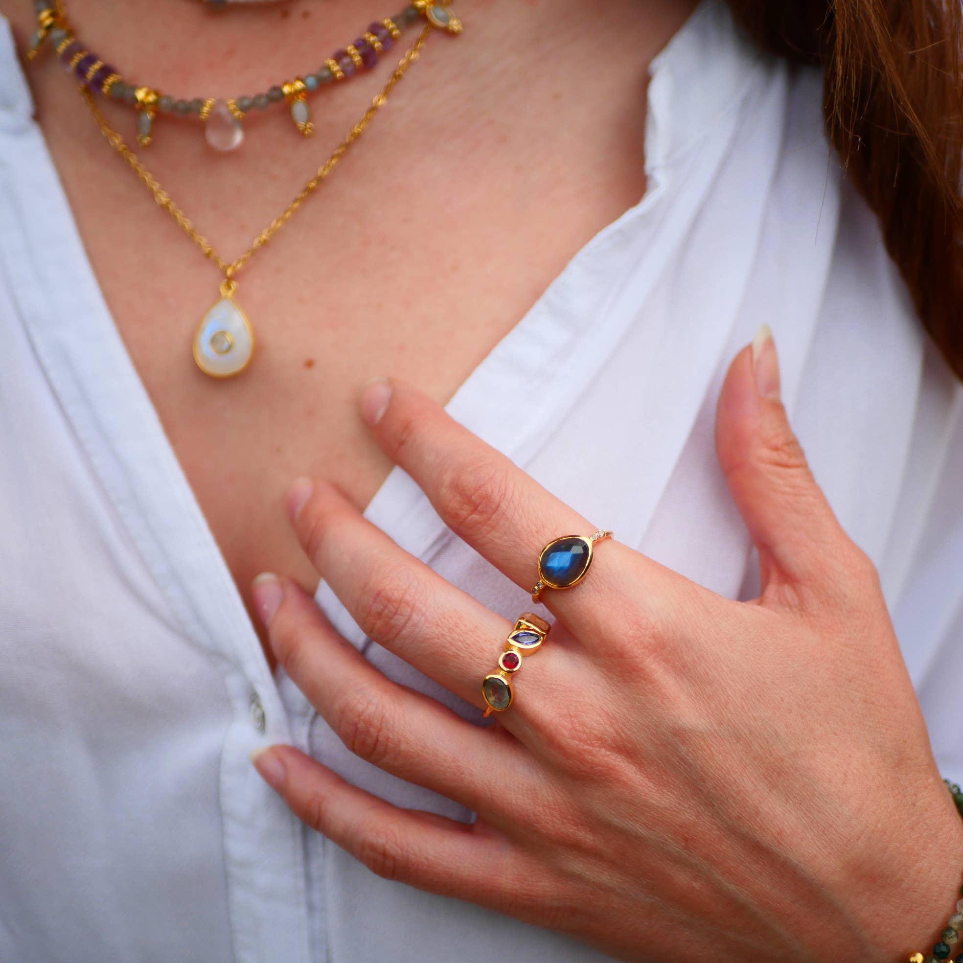 GINANDGER - Vendita all'ingrosso Anelli con pietra singola/solitario - Anello Katha placcato in oro 24K con pietra a scelta4