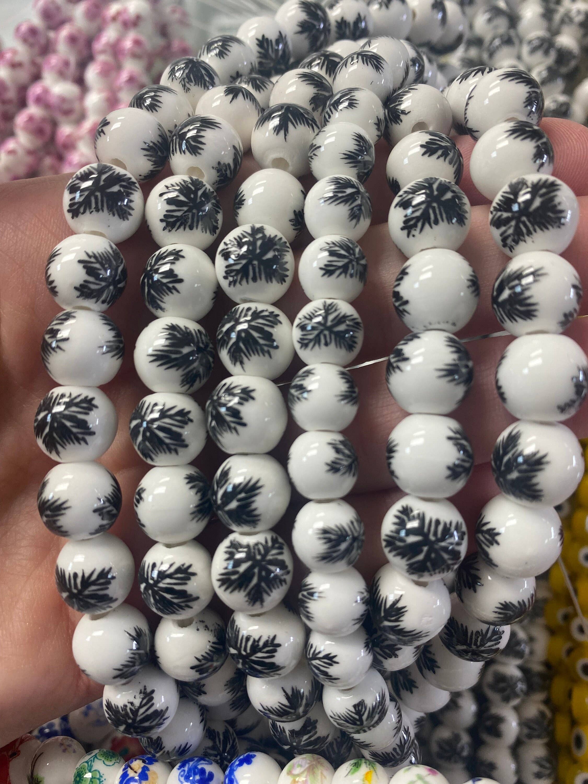 The Bead Bazaar - Wholesale Beads - Colorful Flower Beads, Strand of Porcelian Beads, Boho Accent Painted Beads, Chinoiserie Beads, Ceramic Focal Beads, Blue And White Flower Beads6