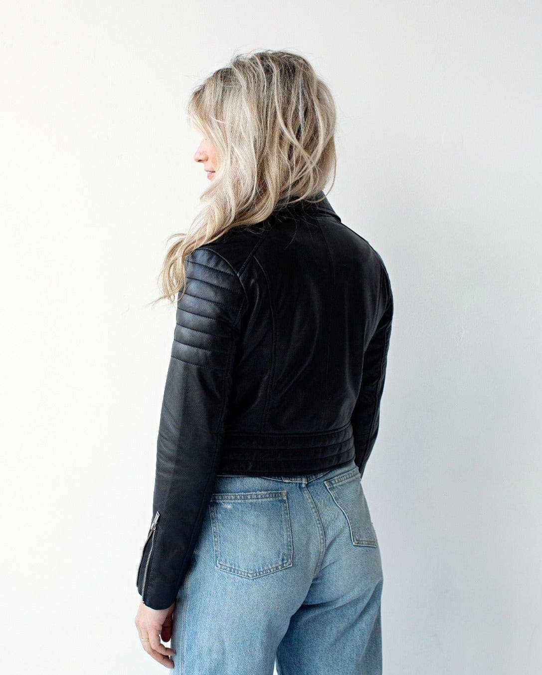 Cecilia | Black and Red Women's Leather Motorcycle Jacket for wholesale on Faire4