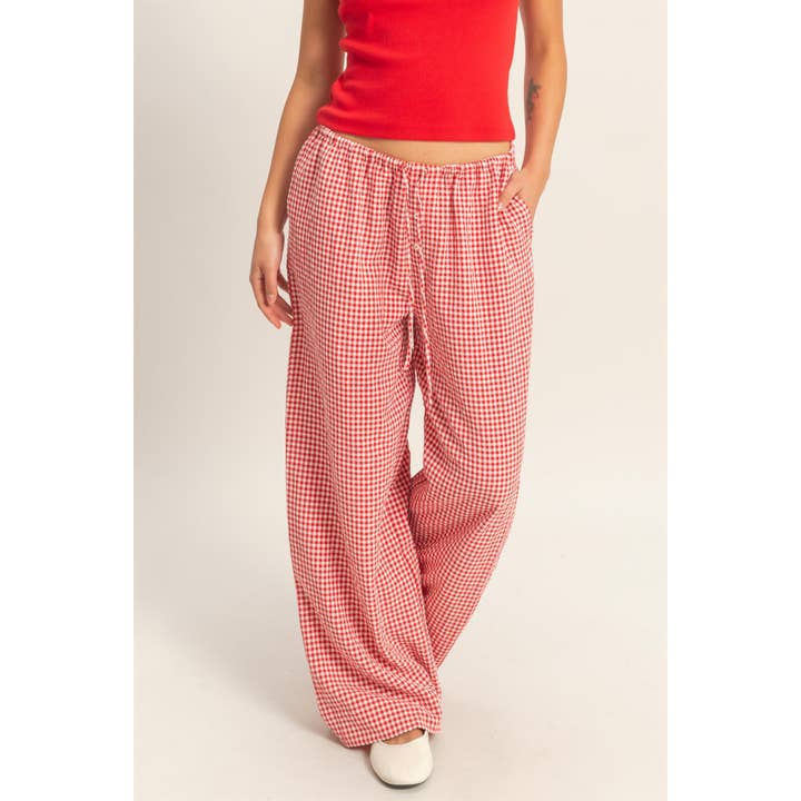 Pantalon large à cordon de serrage en vichy pour la vente par Double Zero