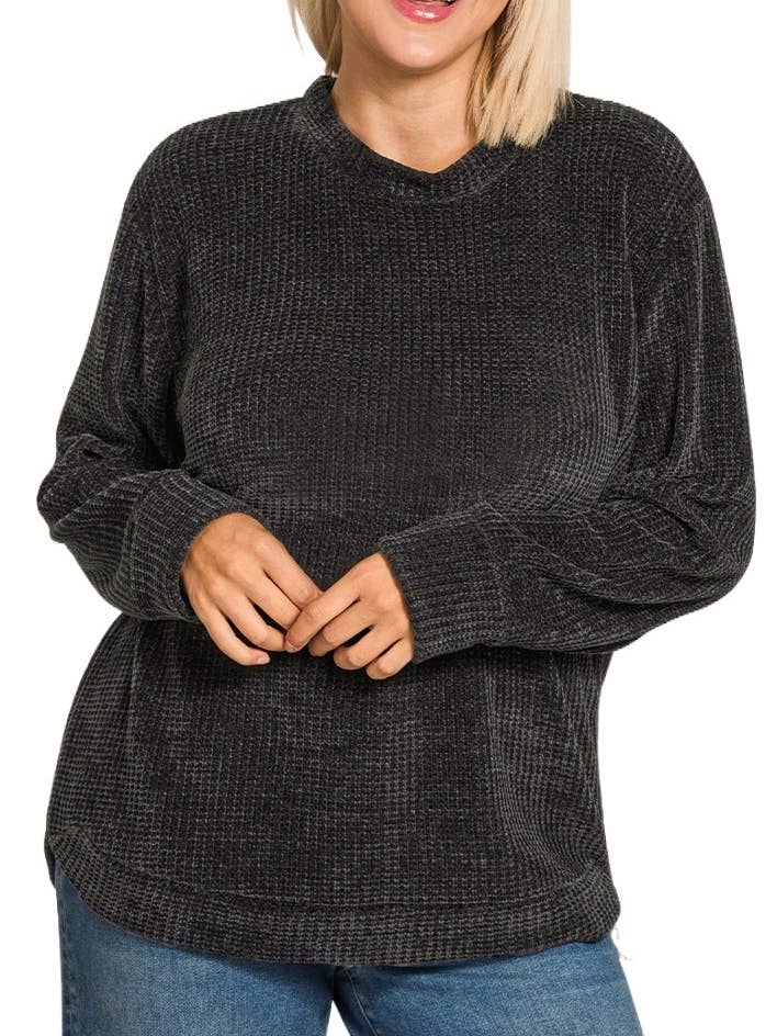 Jersey de cuello redondo de chenilla waffle plus para venta al por mayor de Vanilla Monkey