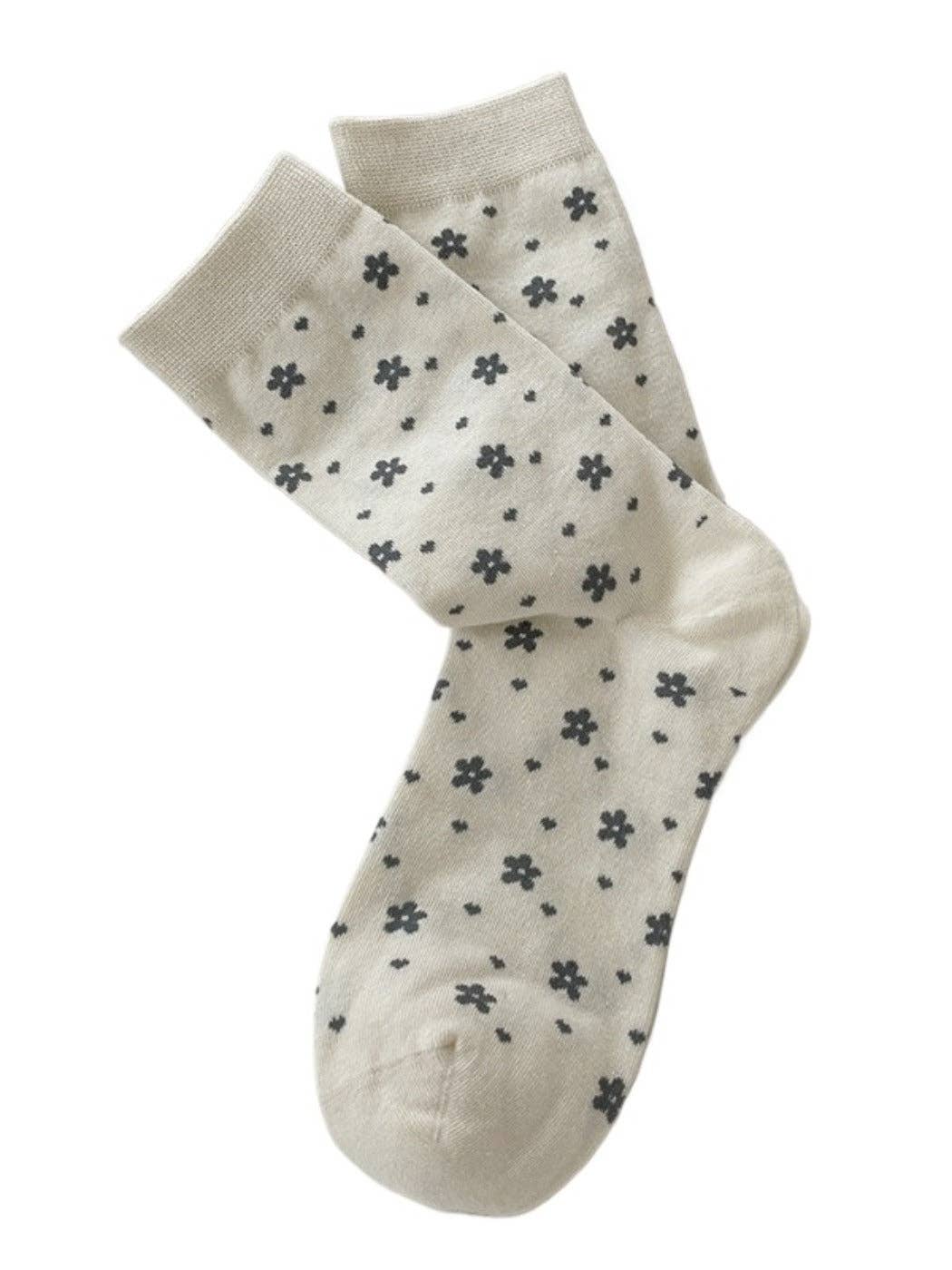 Funkyrel® Atzbranding Limited - Wholesale Socks - Women's - Rufia - Gray Floral Bow Mid-Calf Socks for Women5