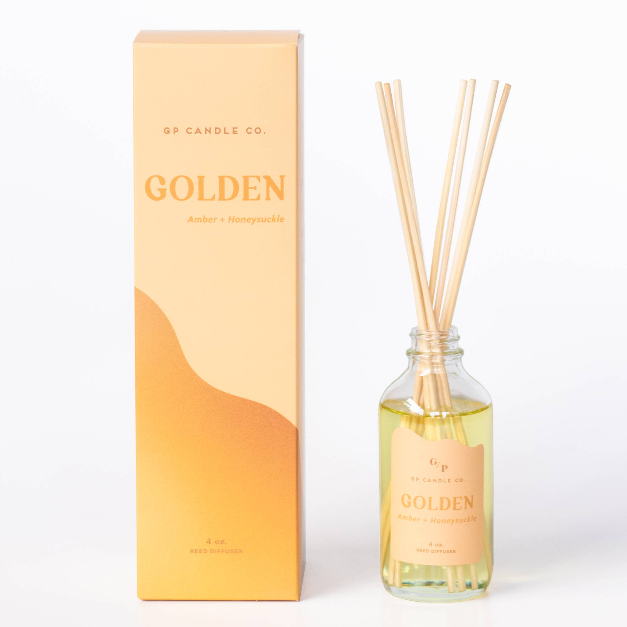 GP Candle Co. – wholesale Reed diffuser – Golden 4 oz. Hue Reed Diffuser (Amber + Honeysuckle)1