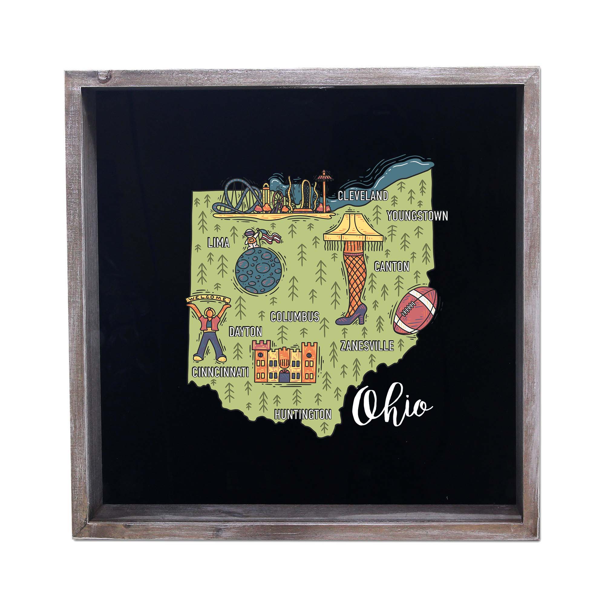 Torched Products - Wholesale Sign - State Map Design Shadow Box - Gray32