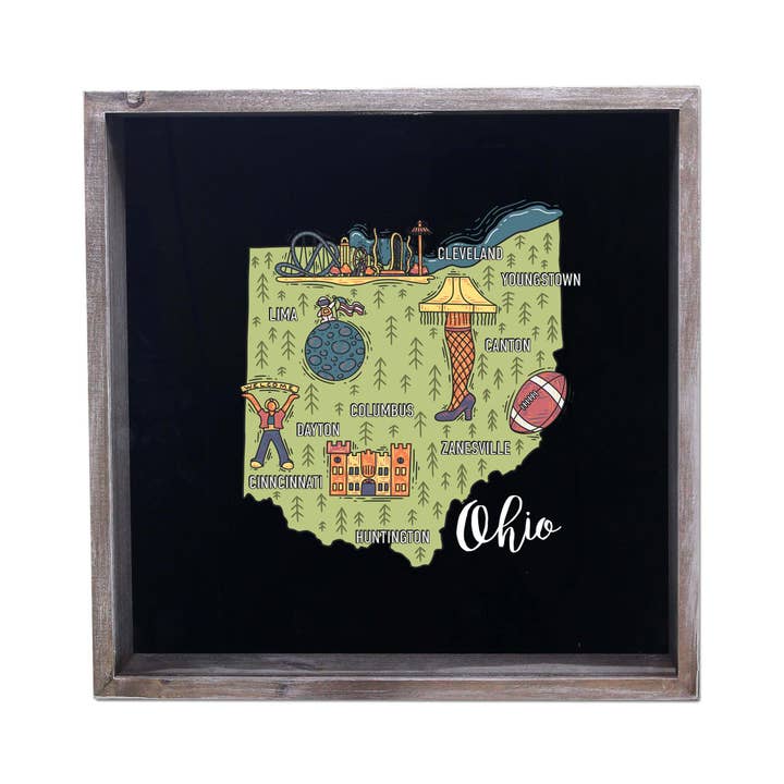 Torched Products - Wholesale Sign - State Map Design Shadow Box - Gray32