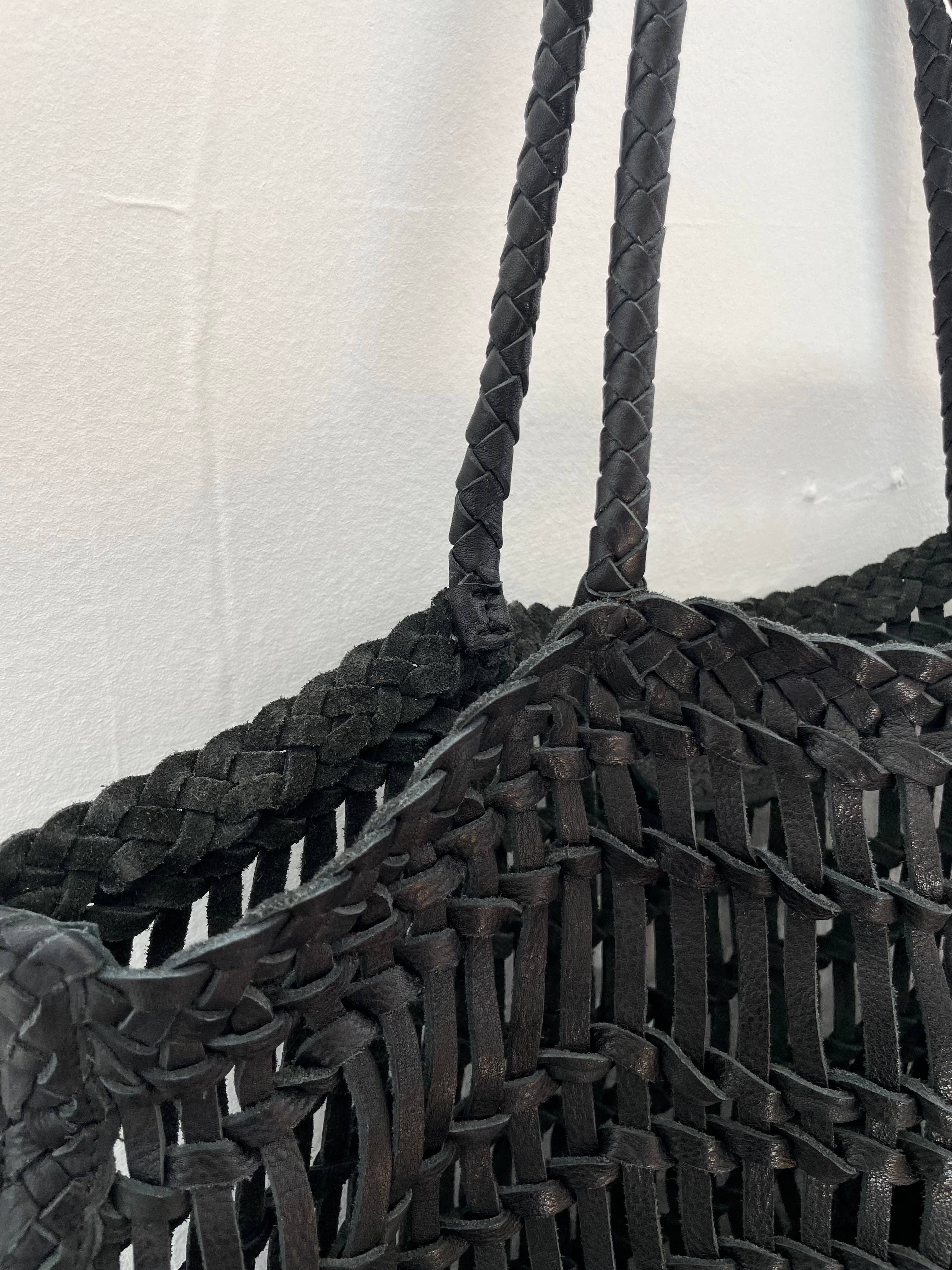 Happy French Gang – wholesale Beach bag – Luni Leather Woven Black Bag6