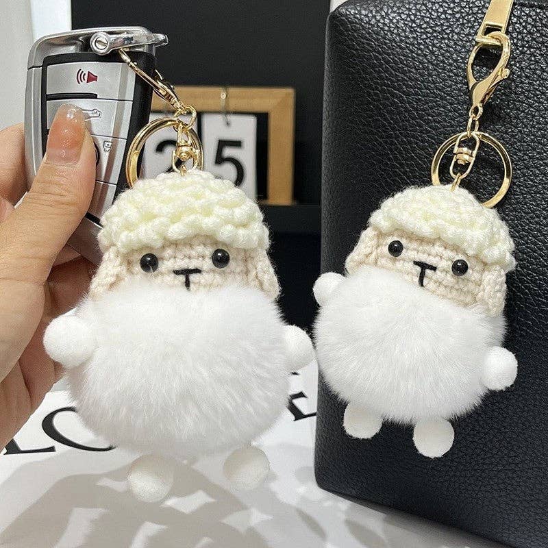 WHITE Rex Rabbit Fur Fluffy Lamb Doll Car Key Pendant Keychain for wholesale on Faire3